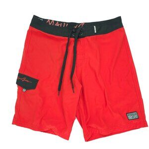 Maui And Sons Boardshorts Mens 34x9 Red Black 4 Way Stretch Black Shark Cargo